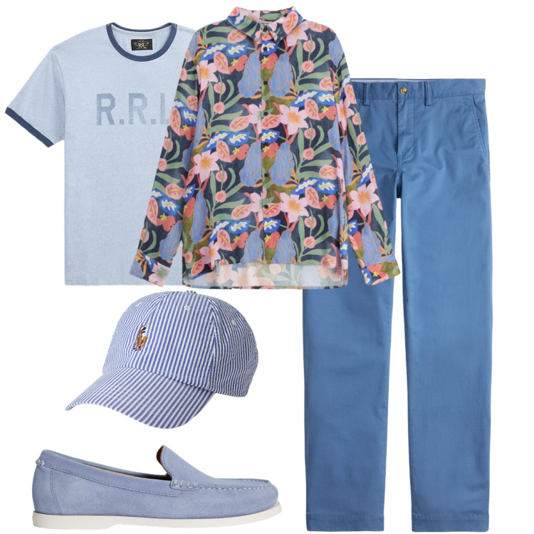 Outfit uomo - Stampe. Stile Trendy per Tutti i giorni. Abbinamento con camicie, t-shirt, scarpe stringate, cappelli, pantaloni chino.