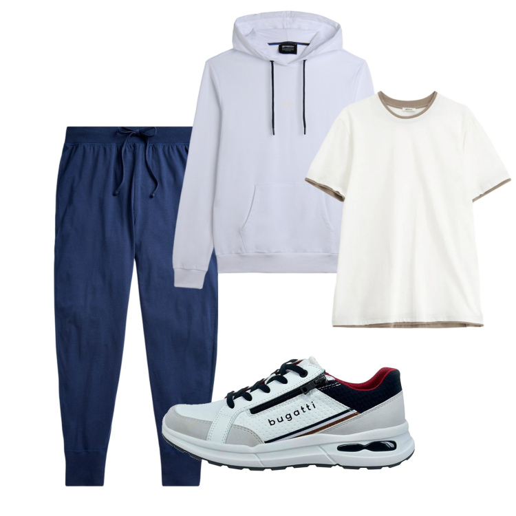 Outfit uomo - Dopo palestra. Stile Urban per Tutti i giorni. Abbinamento con t-shirt, felpe con cappuccio, pantaloni, sneakers.