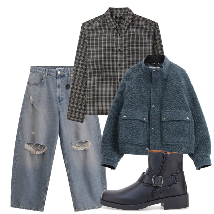 Outfit uomo - Febbraio. Stile Urban per Tutti i giorni. Abbinamento con jeans strappati, bomber, camicie, stivali e stivaletti.