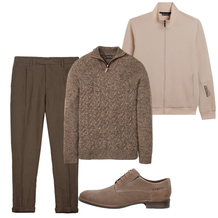 Outfit uomo - Febbraio melange. Stile Casual per Tutti i giorni. Abbinamento con maglieria, felpe, pantaloni, scarpe stringate.