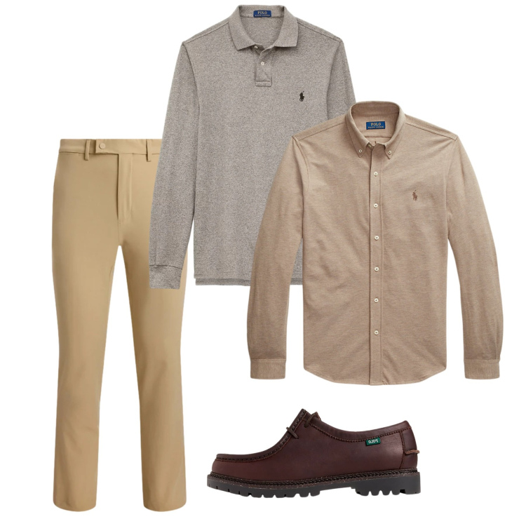 Outfit uomo - Febbraio. Stile Casual per Tutti i giorni. Abbinamento con scarpe stringate, pantaloni, polo, camicie.