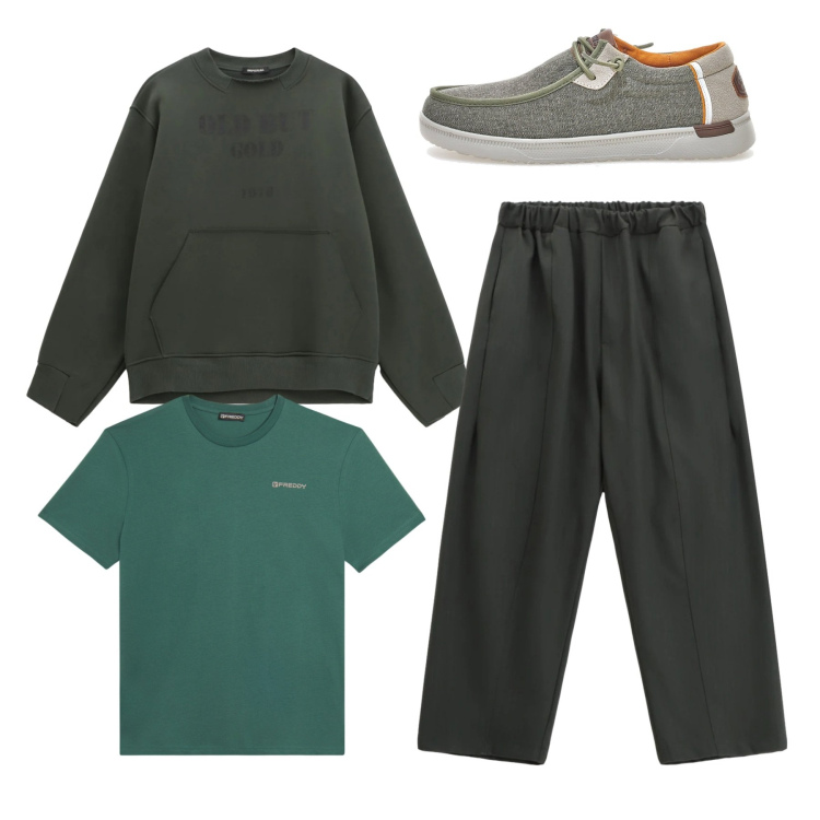 Outfit uomo - Total look. Stile Casual per Tutti i giorni. Abbinamento con felpe, pantaloni, t-shirt, scarpe stringate.