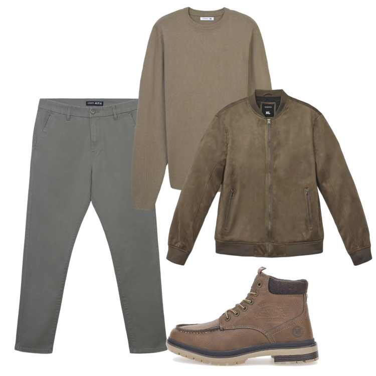 Outfit uomo - Febbraio. Stile Casual per Tutti i giorni. Abbinamento con pantaloni chino, giacche, maglieria, stivali e stivaletti.