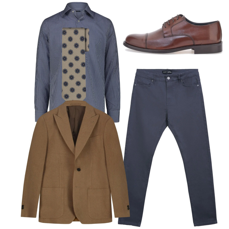 Outfit uomo - Total chic. Stile Biker Rock per Tutti i giorni. Abbinamento con pantaloni skinny, scarpe stringate, cravatte, camicie, giacche.