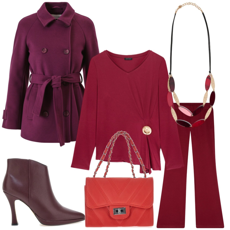 Outfit donna - Total look #2338618. Stile Chic per Serata fuori. Abbinamento con leggings, t-shirt, collane, caban, stivaletti, borse a tracolla.