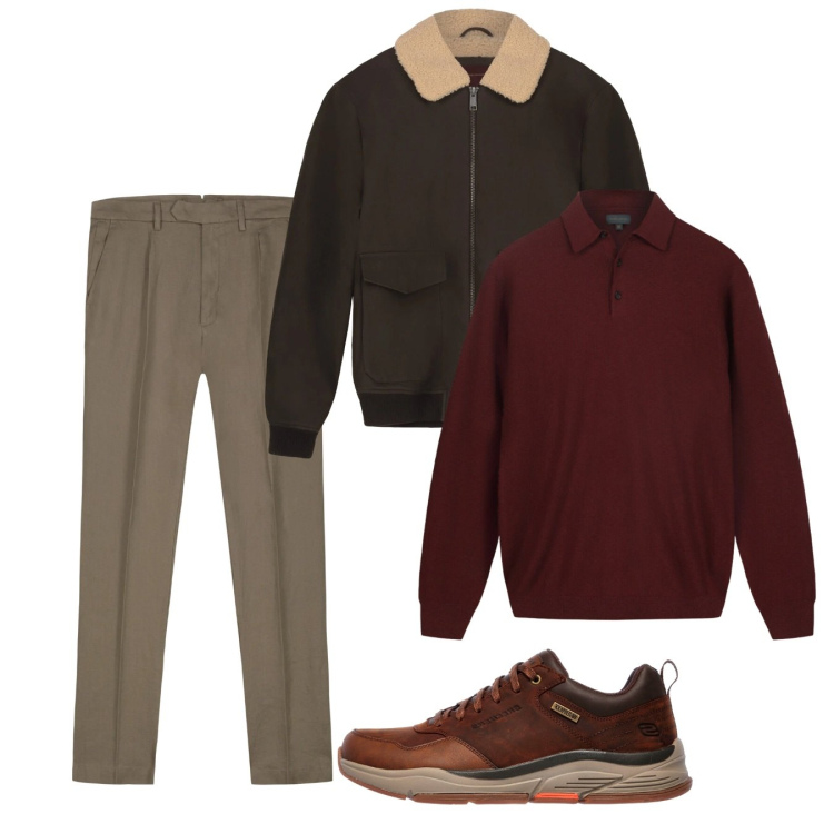 Outfit uomo - Febbraio. Stile Casual per Tutti i giorni. Abbinamento con sneakers, pantaloni, bomber, maglieria.