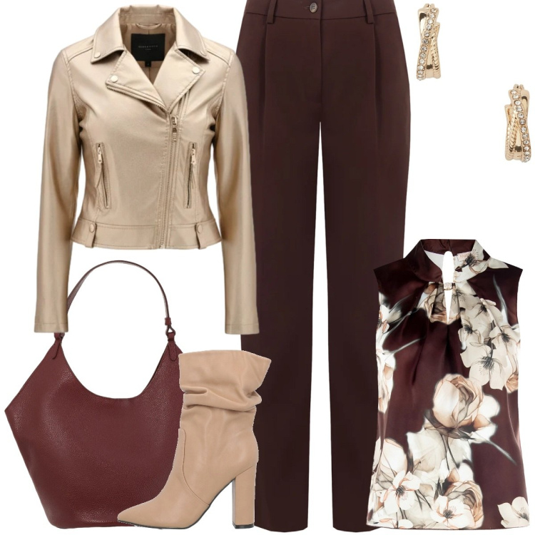 Outfit donna - Total look #2338623. Stile Chic per Tutti i giorni. Abbinamento con stivaletti, borse a spalla, giacche, top, pantaloni, orecchini.