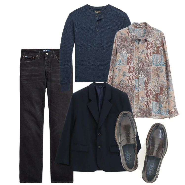 Outfit uomo - Un po\' di fiori. Stile Casual per Tutti i giorni. Abbinamento con camicie, giacche, jeans dritti, t-shirt, scarpe stringate.