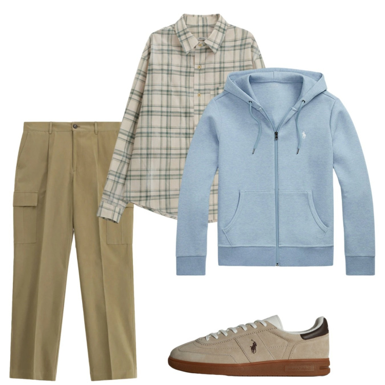 Outfit uomo - Febbraio. Stile Casual per Tutti i giorni. Abbinamento con camicie, pantaloni cargo, sneakers, felpe.