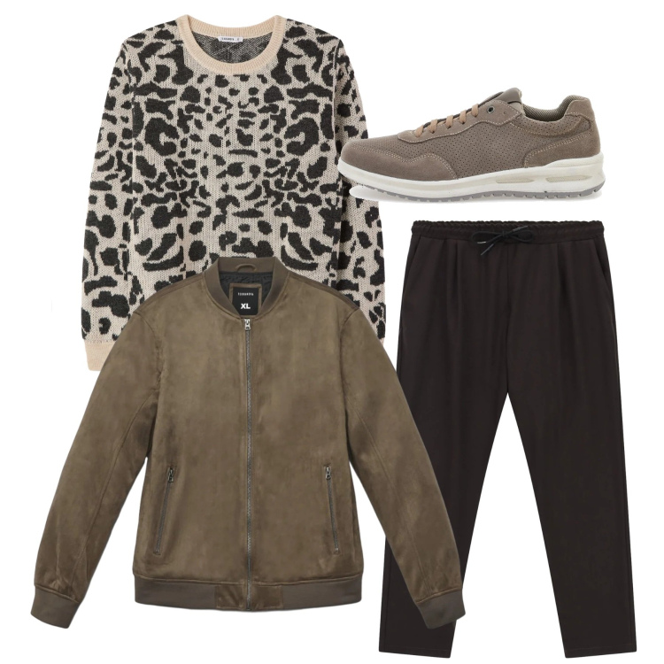 Outfit uomo - Total maculato. Stile Trendy per Tutti i giorni. Abbinamento con giacche, maglieria, pantaloni, sneakers.
