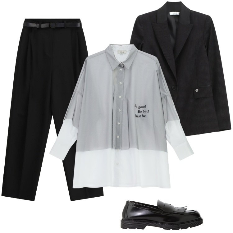Outfit donna - Total look #2338640. Stile Mannish per Serata fuori. Abbinamento con pantaloni a palazzo, mocassini, camicie, blazer.