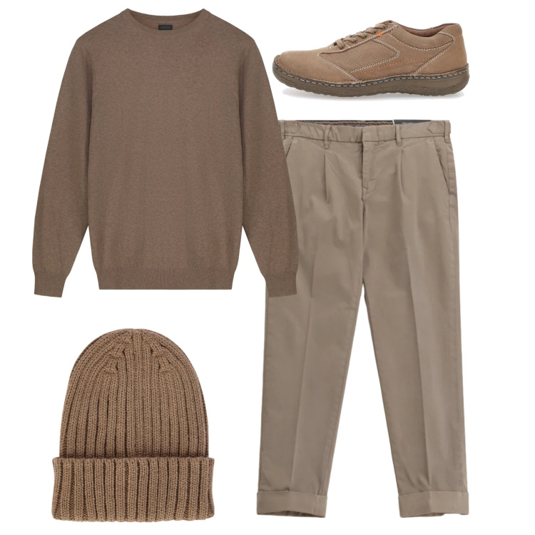 Outfit uomo - Total city. Stile Casual per Tutti i giorni. Abbinamento con pantaloni chino, berretti, sneakers, maglieria.