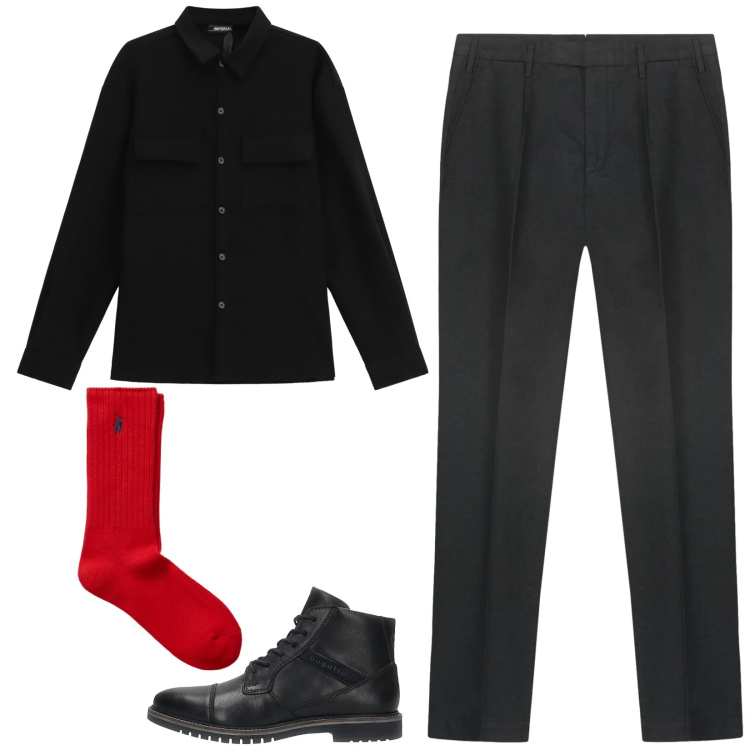 Outfit uomo - Total look #2338650. Stile Trendy per Serata speciale. Abbinamento con camicie, calzini, anfibi, pantaloni.