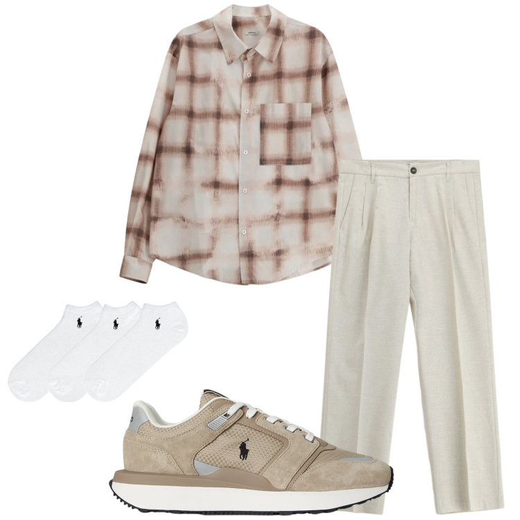 Outfit uomo - Total look #2338653. Stile Casual per Tutti i giorni. Abbinamento con pantaloni, camicie, calzini, sneakers.
