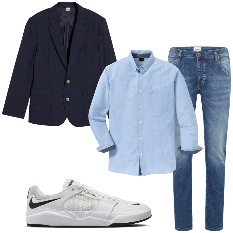 Outfit uomo - Total look #2338655. Stile Trendy per Serata speciale. Abbinamento con camicie, giacche, jeans dritti, sneakers.
