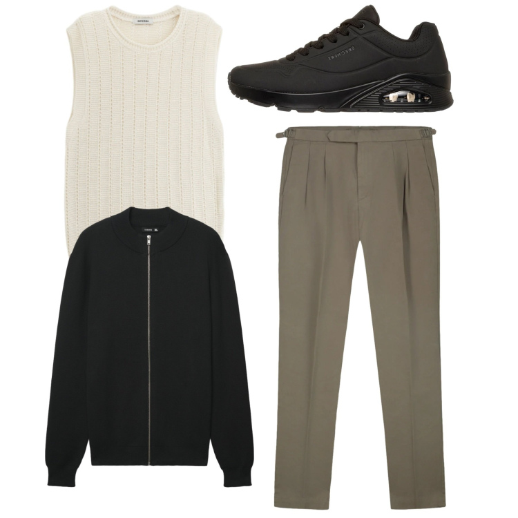 Outfit uomo - Total look. Stile Casual per Tutti i giorni. Abbinamento con maglieria, cardigans, sneakers, pantaloni.
