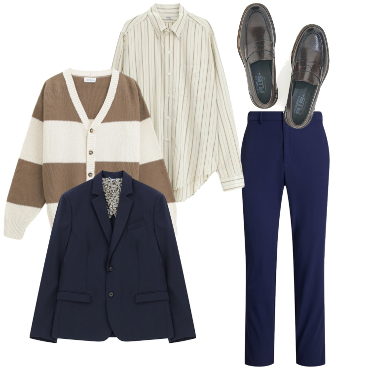 Outfit uomo - Total charme. Stile Casual per Tutti i giorni. Abbinamento con cardigans, camicie, giacche, pantaloni, scarpe stringate.