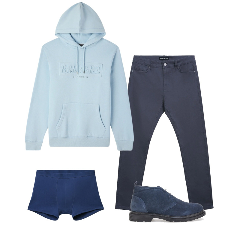 Outfit uomo - Total look #2338665. Stile Trendy per Tutti i giorni. Abbinamento con pantaloni skinny, boxer, felpe con cappuccio, scarpe stringate.