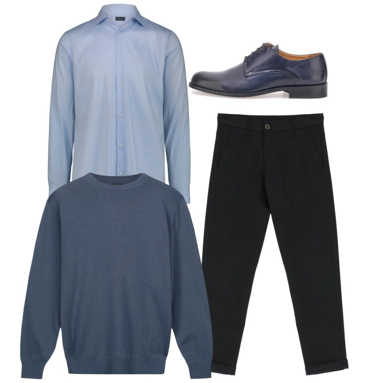 Outfit uomo - Total look. Stile Casual per Tutti i giorni. Abbinamento con pantaloni, scarpe stringate, maglieria, camicie.