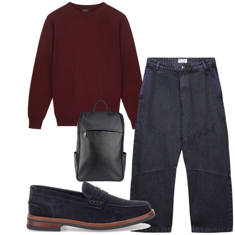 Outfit uomo - Total look #2338673. Stile Casual per Tutti i giorni. Abbinamento con jeans dritti, borse sportive, scarpe stringate, maglieria.