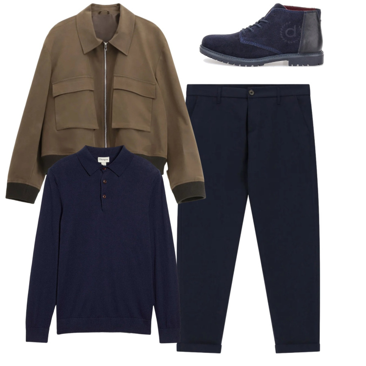 Outfit uomo - Total look. Stile Casual per Tutti i giorni. Abbinamento con maglieria, giacche, pantaloni, scarpe stringate.