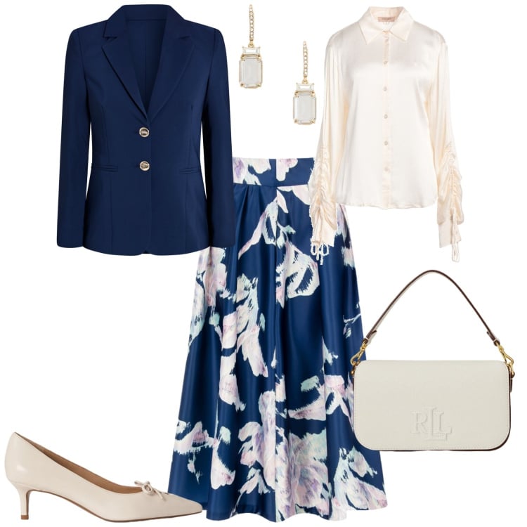 Outfit donna - Cerimonia evento speciale bon ton. Stile Bon Ton per Cerimonia. Abbinamento con camicie, gonne longuette, blazer, borse a spalla, décolleté, orecchini.