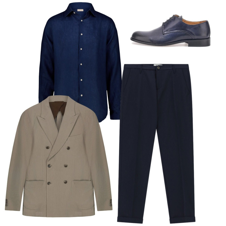 Outfit uomo - Total look. Stile Casual per Tutti i giorni. Abbinamento con pantaloni, scarpe stringate, camicie, giacche.