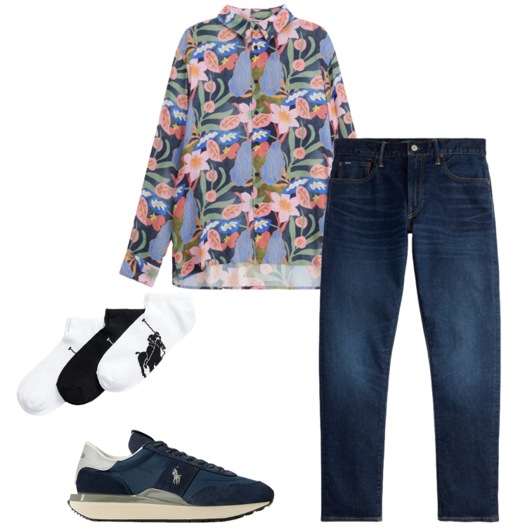 Outfit uomo - Total look #2338683. Stile Trendy per Tutti i giorni. Abbinamento con camicie, calzini, sneakers, jeans.