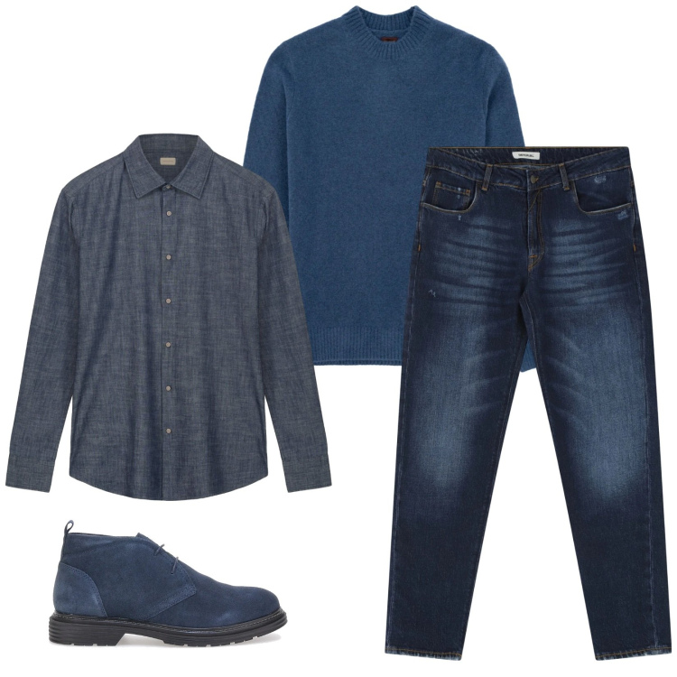 Outfit uomo - Total look #2338687. Stile Trendy per Tutti i giorni. Abbinamento con jeans dritti, scarpe stringate, camicie, maglieria.