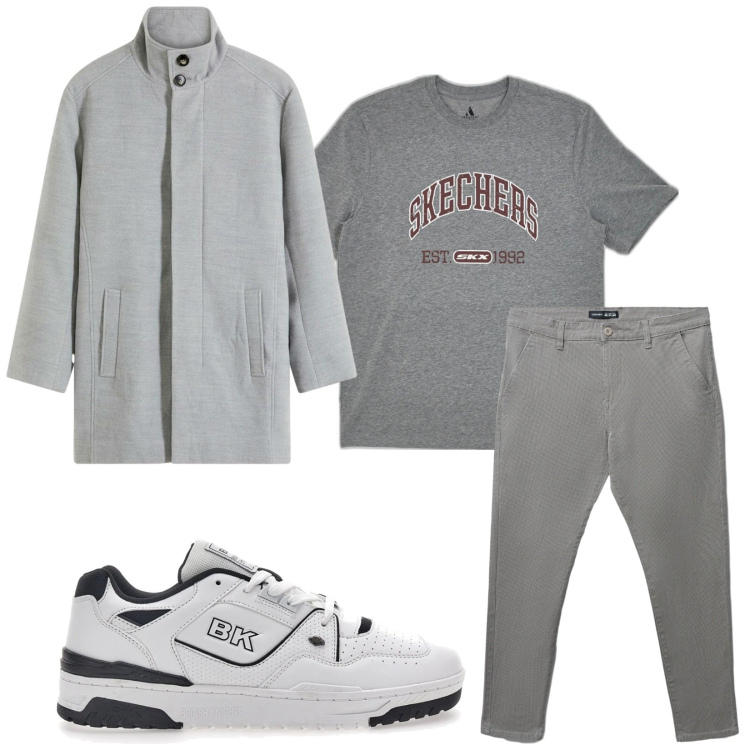 Outfit uomo - Total look #2338688. Stile Trendy per Tutti i giorni. Abbinamento con cappotti, pantaloni chino, sneakers, t-shirt.