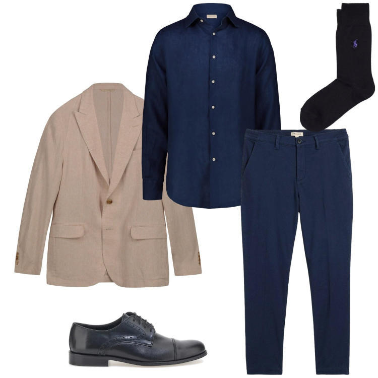 Outfit uomo - Total look #2338693. Stile Business/Elegante per Cerimonia. Abbinamento con pantaloni chino, calzini, camicie, giacche, scarpe stringate.