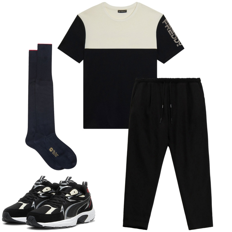 Outfit uomo - Total look #2338704. Stile Casual per Sport. Abbinamento con pantaloni, t-shirt, sneakers, calzini.
