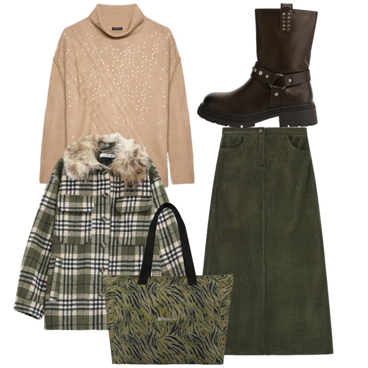 Outfit donna - Total look. Stile Bon Ton per Tutti i giorni. Abbinamento con gonne lunghe, stivali, maglieria, shopping bag, cappotti.