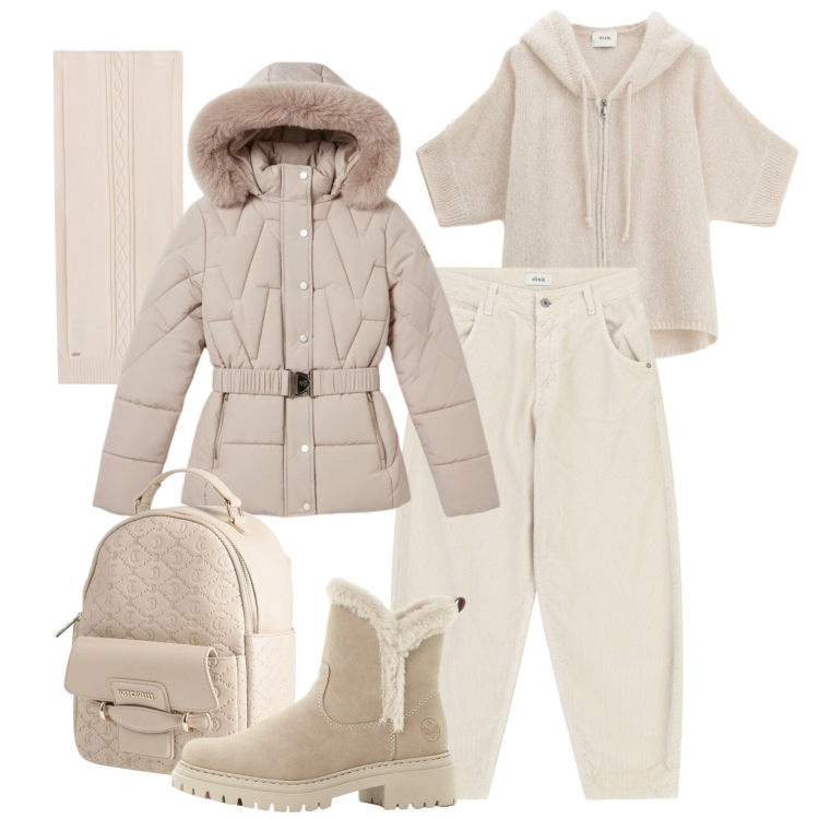 Outfit donna - Settimana bianca - @antonellal. Stile Casual per Tutti i giorni. Abbinamento con zaini, stivaletti, cardigans, pantaloni, sciarpe, piumini.