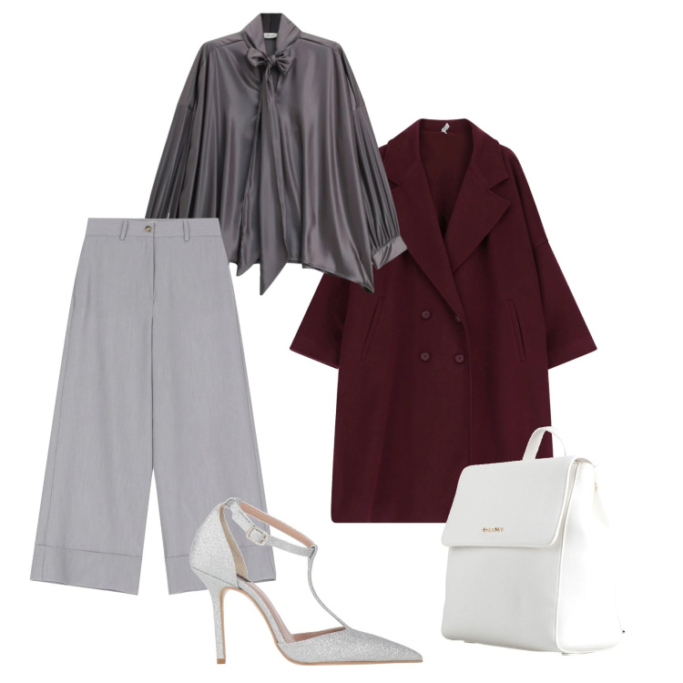 Outfit donna - Fiocco. Stile Glamour per Serata fuori. Abbinamento con décolleté, zaini, cappotti, camicie, pantaloni a palazzo.