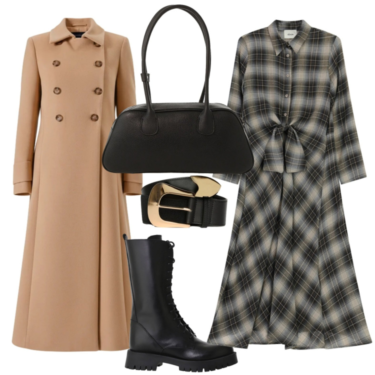 Outfit donna - Cappotto taglio militare. Stile Glamour per Tutti i giorni. Abbinamento con cinture, vestiti midi/longuette, stivali, borse a mano, cappotti.