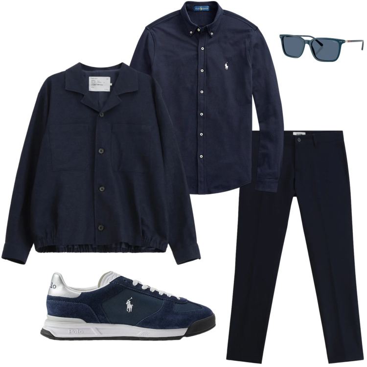 Outfit uomo - Total look. Stile Urban per Tutti i giorni. Abbinamento con cappotti, pantaloni, camicie, occhiali da sole, sneakers.