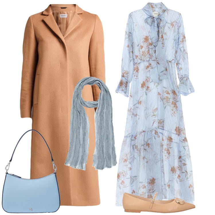 Outfit donna - Total look #2338781. Stile Romantica per Tutti i giorni. Abbinamento con cappotti, ballerine, sciarpe, vestiti lunghi, borse a spalla.