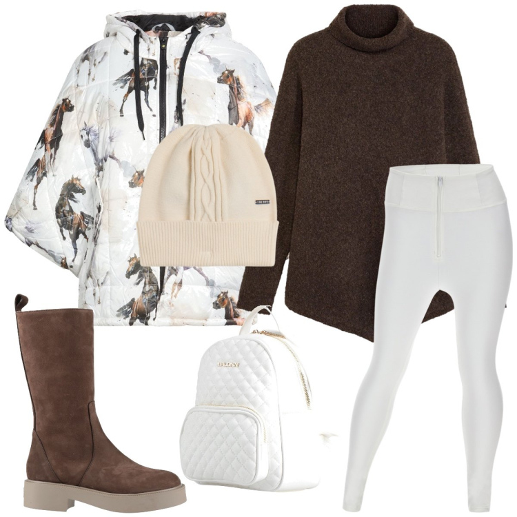 Outfit donna - Total look #2338786. Stile Sporty chic per Tutti i giorni. Abbinamento con maglieria, cappe, stivali, zaini, pantaloni skinny, berretti.