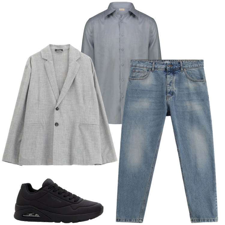 Outfit uomo - Total look #2338793. Stile Urban per Tutti i giorni. Abbinamento con sneakers, giacche, jeans, camicie.