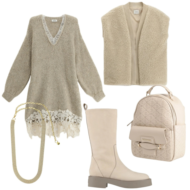Outfit donna - Look. per Tutti i giorni. Abbinamento con stivali, zaini, gilet, vestiti corti, cinture.