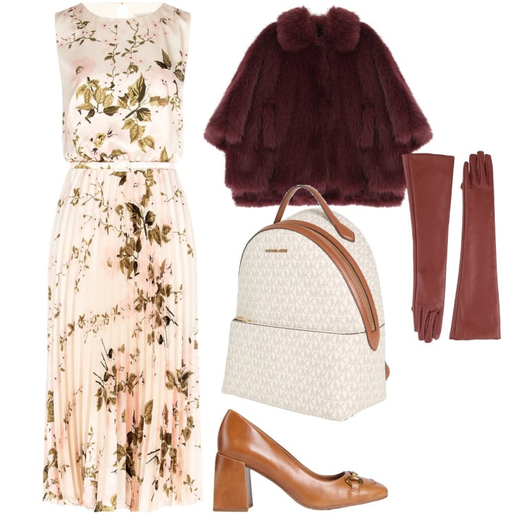 Outfit donna - Romantic febbraio. Stile Glamour per Cerimonia. Abbinamento con décolleté, zaini, blazer, vestiti midi/longuette, guanti.