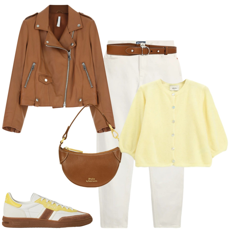 Outfit donna - Early spring. Stile Casual chic per Tutti i giorni. Abbinamento con giacche, cardigans, sneakers, borse a tracolla, cinture, jeans.