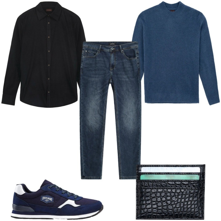 Outfit uomo - Total look #2338870. Stile Casual per Tutti i giorni. Abbinamento con sneakers, jeans slim fit, portafogli, maglieria, camicie.