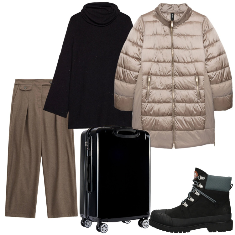 Outfit donna - Total look #2338890. Stile Casual chic per Tutti i giorni. Abbinamento con stivaletti, pantaloni, valigie, piumini, maglieria.