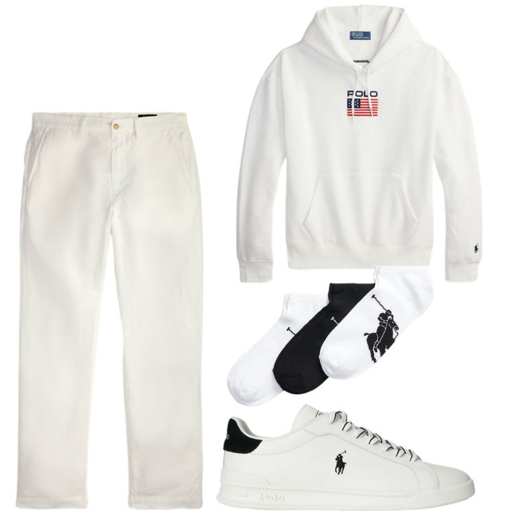 Outfit uomo - Total look #2338897. Stile Trendy per Tutti i giorni. Abbinamento con calzini, sneakers, felpe con cappuccio, pantaloni.