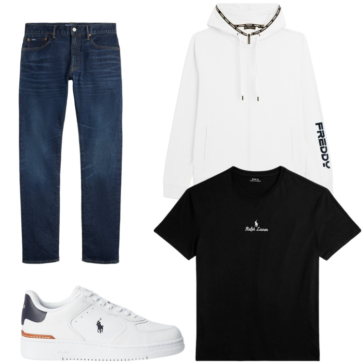 Outfit uomo - Total look #2338900. Stile Casual per Tutti i giorni. Abbinamento con felpe con cappuccio, sneakers, jeans, t-shirt.