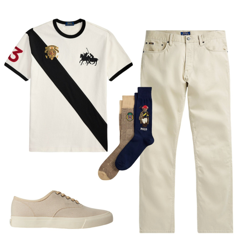 Outfit uomo - Total look #2338903. Stile Casual per Tutti i giorni. Abbinamento con sneakers, t-shirt, calzini, pantaloni.