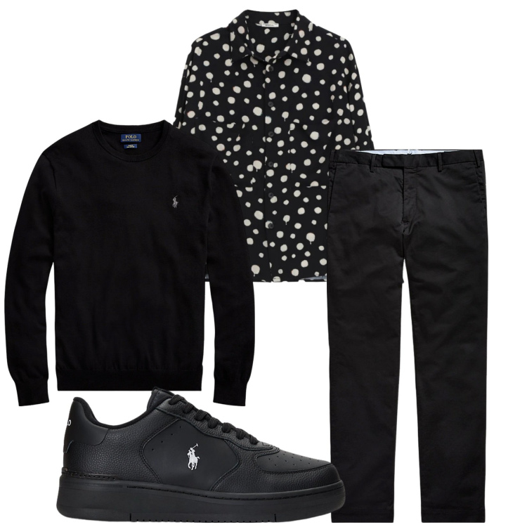 Outfit uomo - Total look #2338909. Stile Trendy per Serata speciale. Abbinamento con camicie, maglieria, sneakers, pantaloni chino.