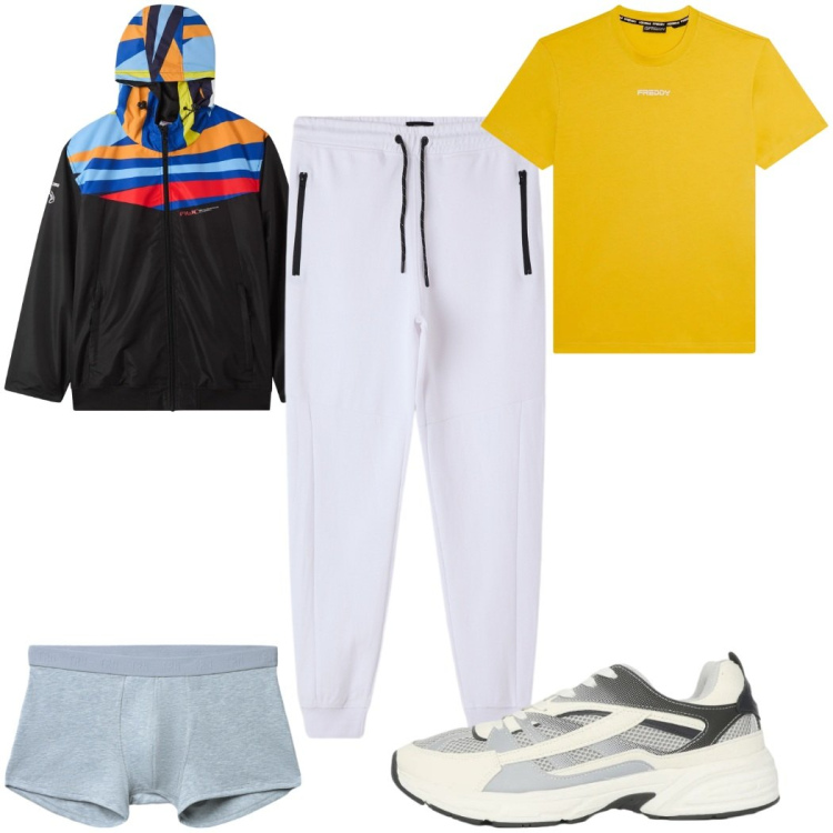 Outfit uomo - Total look #2338910. Stile Trendy per Sport. Abbinamento con boxer, sneakers, pantaloni, giacche sportive, t-shirt.